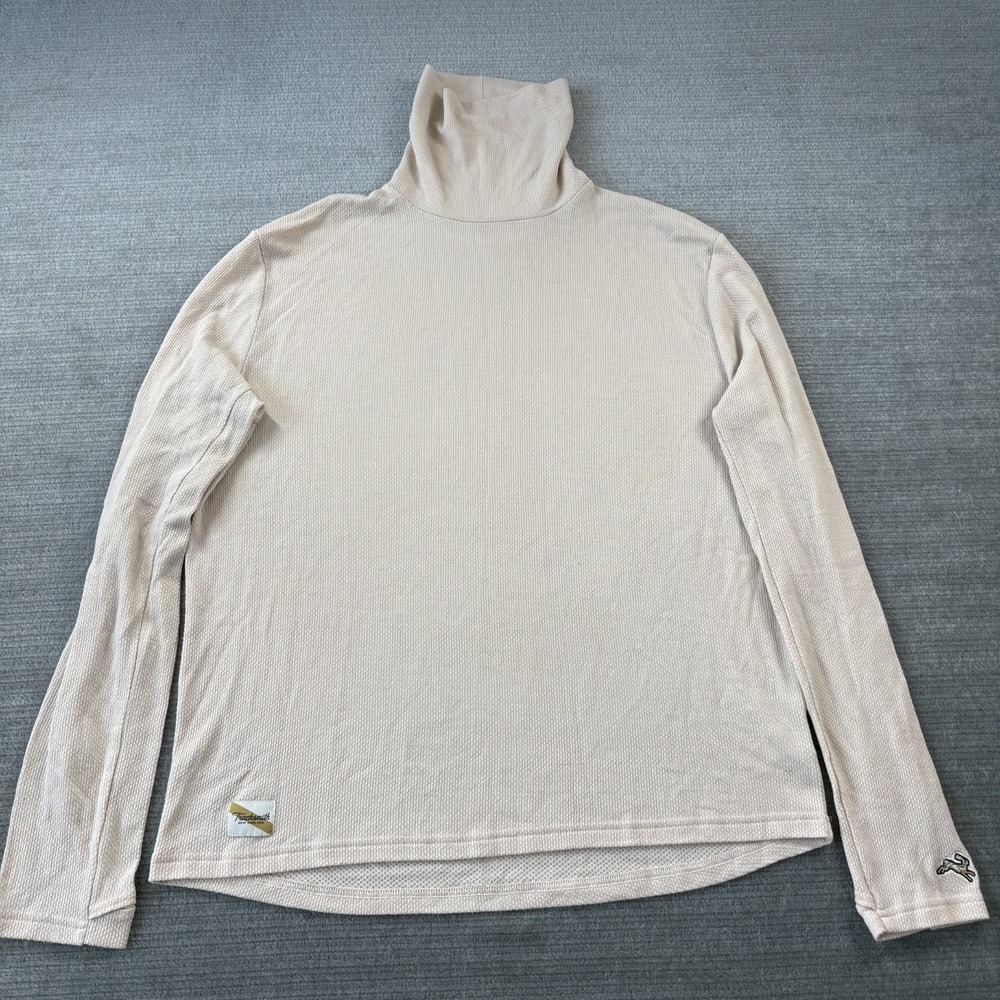 Tracksmith Fells Merino Wool Turtleneck Waffle Knit Shirt Mens XL Beige Stretch